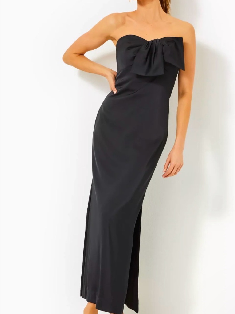 Lilly Pulitzer Black Carlynn Satin Maxi Bow Dress